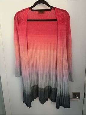 Missoni Italy Ombré Stretch Knit Long Cardigan Duster Size 38 Pink Grey
